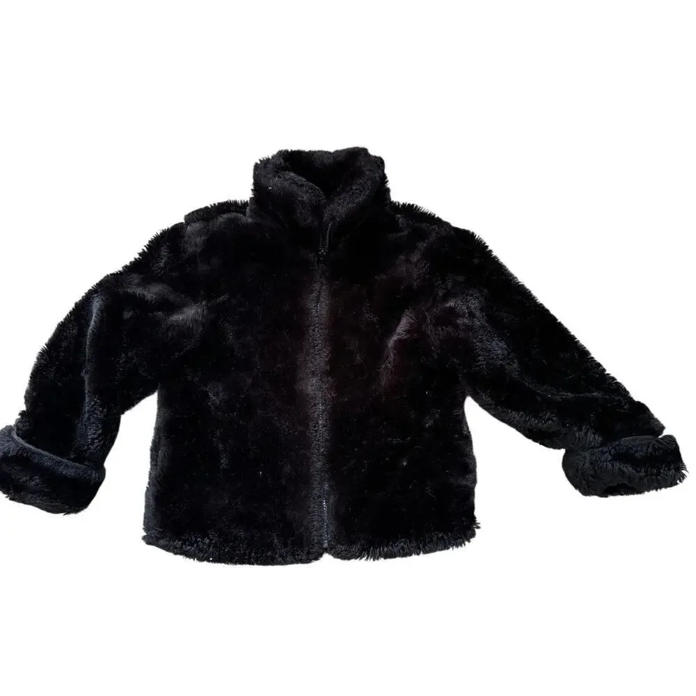 The Gap, Girls size 5/6, Fuzzy, Faux Fur, Black Winter Coat/Sweater